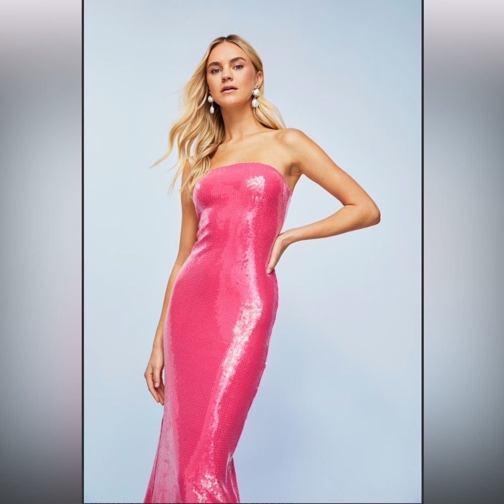 Rare London Women's Sequin Bandeau Maxi Dress in Pink Size Large US 8